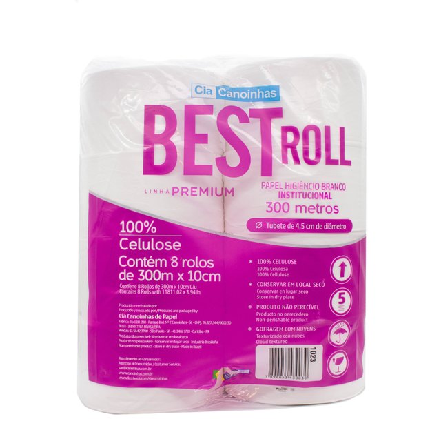 PAPEL HIG BEST ROLL CANOINHAS C/8 ROLOS DE 300M