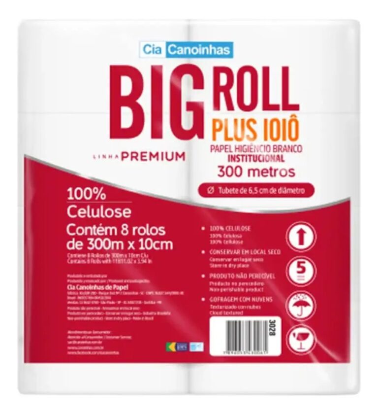 PAPEL HIG BIG ROLL PLUS IOIO CANOINHAS FARDOS C/8ROLOS DE 300M