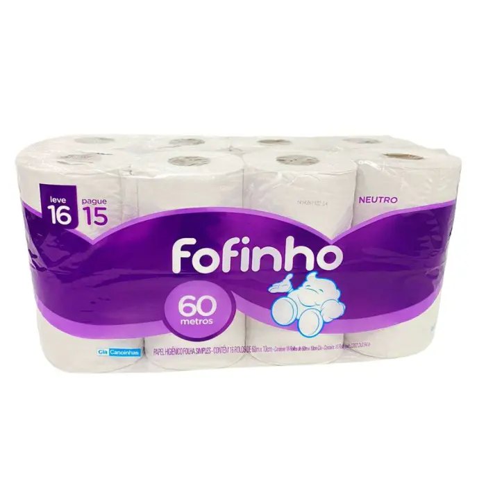 PAPEL HIG.FOFINHO F.SIMPLES NEUTRO 16x4ROLOS 60m