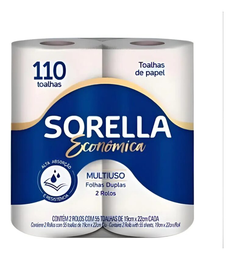 TOALHA DE PAPEL SORELLA ECONOMICA 2 ROLOS C/55 TOALHAS P/ROLO